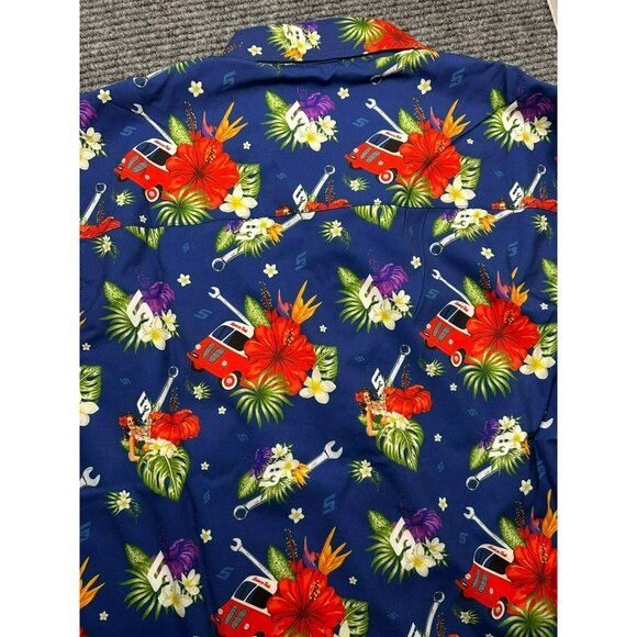 Snap On x Dixxon Flannel Limited Edition Hawaiian Print Button-Up Shirt S/S Blue - Picture 6 of 6